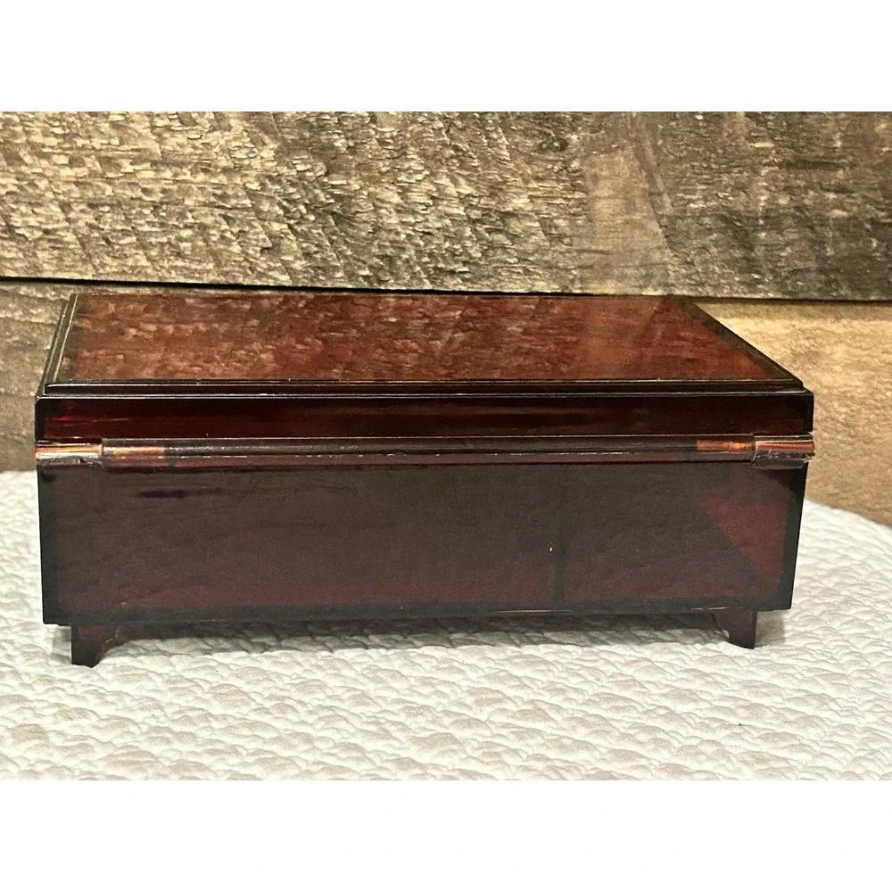 Vintage Tortoise Shell Lucite Jewelry Box Cosmetic Case made Hong Kong‎
